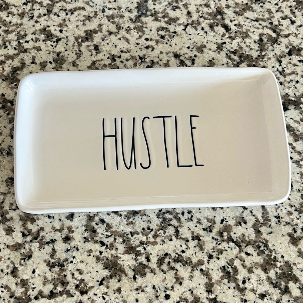 Rae Dunn Hustle White Ceramic Trinket Tray - Picture 1 of 2